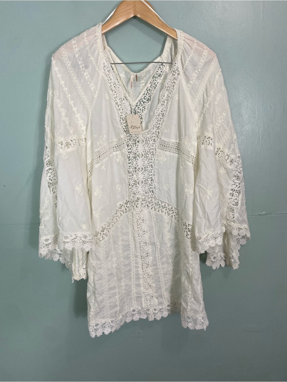 Free People Wildflower Muse Embroidered Lace Mini Dress Ivory Large - Picture 2 of 7